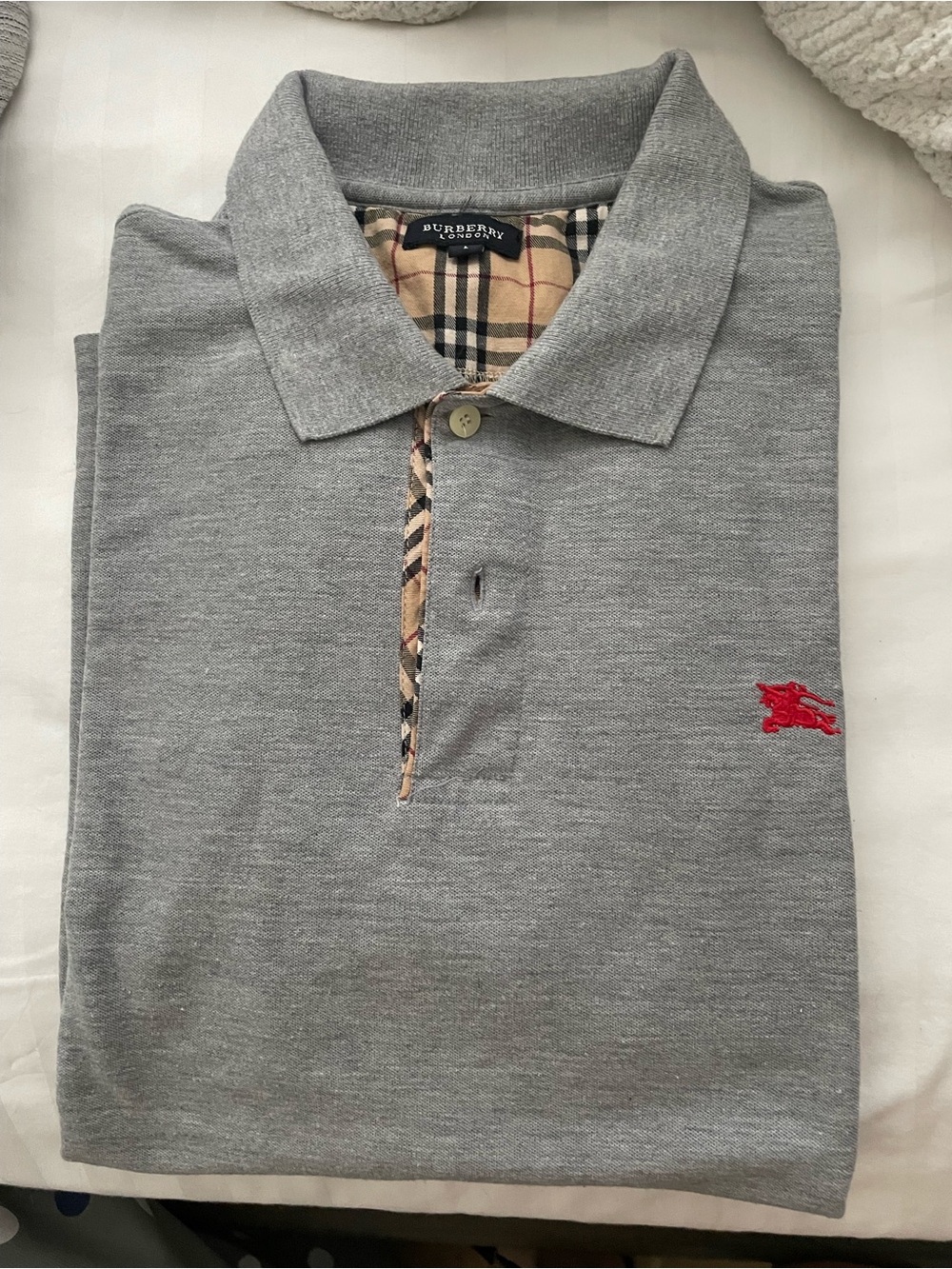 Burberry Grey Polo with Signature Beige Check Trim
